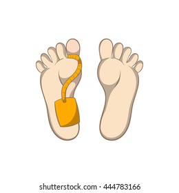 Tag on dead icon in cartoon style isolated on white background. Death symbol