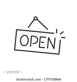 tag open on the door board icon, thin line symbol on a white background, editable stroke vector illustration eps10