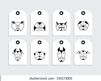 Tag origami vector animals set. Animal triangle heads. Vector origami animals. Geometric line design icon set.