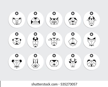 Tag origami vector animals set. Animal triangle heads. Vector origami animals. Geometric line design icon set.
