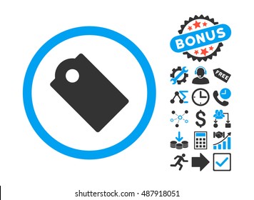 Tag pictograph with bonus clip art. Vector illustration style is flat iconic bicolor symbols, blue and gray colors, white background.