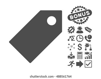 Tag pictograph with bonus pictograph collection. Vector illustration style is flat iconic symbols, gray color, white background.