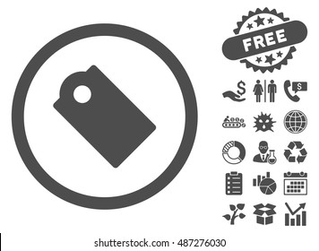Tag pictograph with free bonus elements. Vector illustration style is flat iconic symbols, gray color, white background.