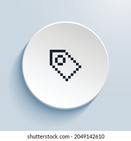 tag pixel art icon design. Button style circle shape isolated on white background. Vector illustration
