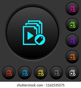 Tag playlist dark push buttons with vivid color icons on dark grey background