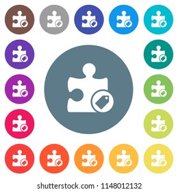 Tag plugin flat white icons on round color backgrounds. 17 background color variations are included.