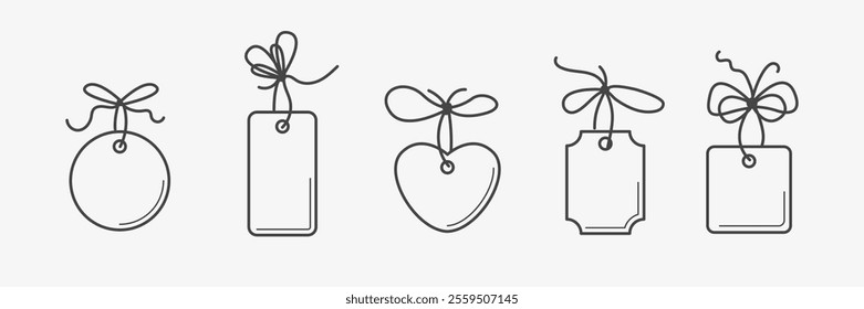 Tag for present box set. Outline illustrations for store. Price tag note. Vector