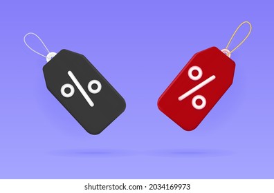 Tag price 3d. Loyalty program, special promotion, discount coupon,sales with an excellent offer. Advertising of goods with a free interest. The price tag on the market, gifts. Vector illustration