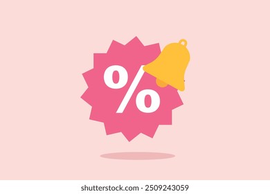 Tag price icon with bell notification for discount coupon online. sales with an excellent offer for shopping, special offer promotion reminder. price tags icon vector illustration