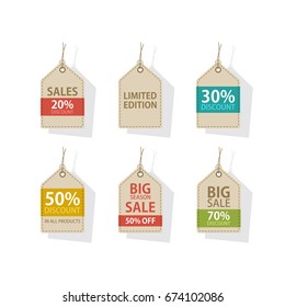 Tag price icons set, vector on white background.