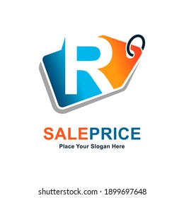 Tag price letter R vector logo template. Suitable for business, web shop, online store and Vector paper style typeface for best price tag.