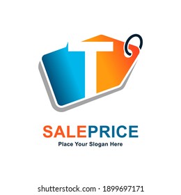 Tag price letter T vector logo template. Suitable for business, web shop, online store and Vector paper style typeface for best price tag.