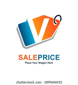 Letra de precio de etiqueta modelo de logotipo vectorial V. Adecuado para negocios, tienda web, tienda online y tipo de papel vector a mejor precio.