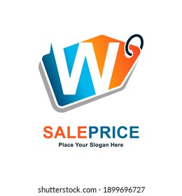 Letra de precio de etiqueta plantilla de logotipo vectorial W. Adecuado para negocios, tienda web, tienda online y tipo de papel vector a mejor precio.