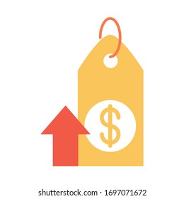 tag price market growing arrow economy, rising food prices, flat style icon vector illustration