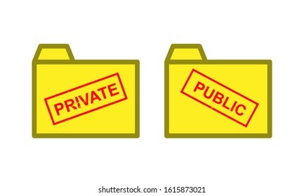 Tag with private and public documents on white. Vector