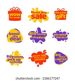 Tag-Promo-Set, Vektorgrafik. Werbeschrift. Originalverpackung. Sonderrabatt