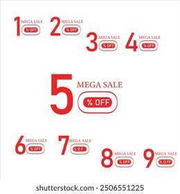 A tag with a red "MEGA  SALE" headline, a large red "10%,20%,30%,40%,50%,60%,70%,80%,90%, OFF" percentage.