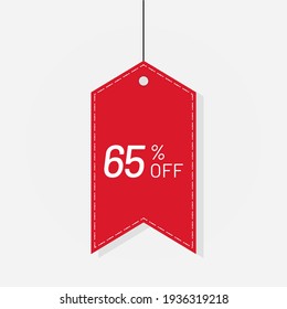 Tag red sale discount label 65 off Vector