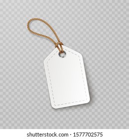 Tag With Rope Isolated On Transparent Background. Cardboard Label, Paper Sale Or Gift Empty Sticker And String. Vector Blank Realistic Price Tag, Promo Offer Mockup.
