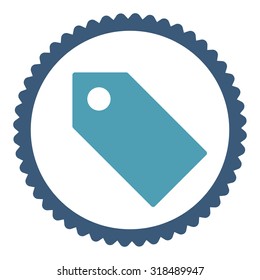 Tag round stamp icon. This flat vector symbol is drawn with cyan and blue colors on a white background.