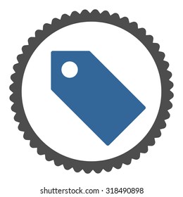 Tag round stamp icon. This flat vector symbol is drawn with cobalt and gray colors on a white background.