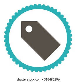 Tag round stamp icon. This flat vector symbol is drawn with grey and cyan colors on a white background.