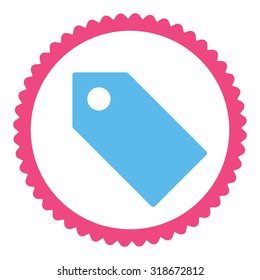Tag round stamp icon. This flat vector symbol is drawn with pink and blue colors on a white background.