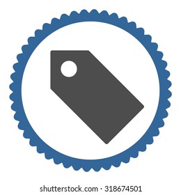 Tag round stamp icon. This flat vector symbol is drawn with cobalt and gray colors on a white background.