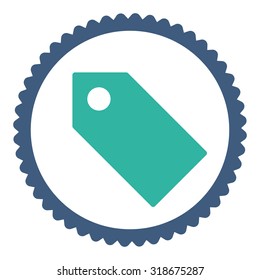Tag round stamp icon. This flat vector symbol is drawn with cobalt and cyan colors on a white background.