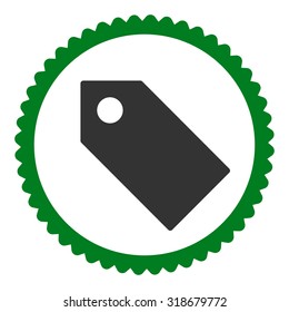 Tag round stamp icon. This flat vector symbol is drawn with green and gray colors on a white background.