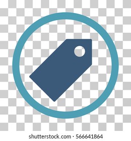 Tag rounded icon. Vector illustration style is flat iconic bicolor symbol inside a circle, cyan and blue colors, transparent background. Designed for web and software interfaces.