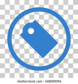 Tag rounded icon. Vector illustration style is flat iconic symbol inside a circle, cobalt color, transparent background. Designed for web and software interfaces.