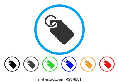 Tag rounded icon. Vector illustration style is a gray flat iconic tag symbol inside a circle. Additional color variants are black, gray, green, blue, red, orange.
