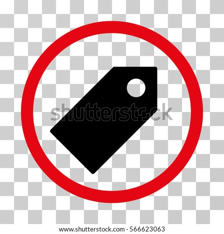 Tag rounded icon. Vector illustration style is flat iconic bicolor symbol inside a circle, intensive red and black colors, transparent background. Designed for web and software interfaces.