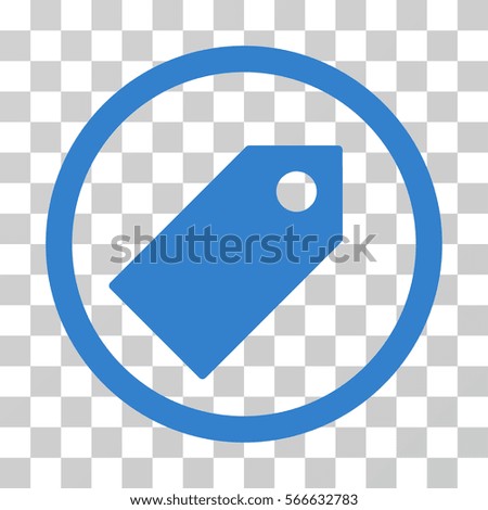 Tag rounded icon. Vector illustration style is flat iconic symbol inside a circle, cobalt color, transparent background. Designed for web and software interfaces.