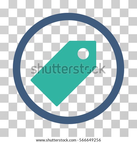 Tag rounded icon. Vector illustration style is flat iconic bicolor symbol inside a circle, cobalt and cyan colors, transparent background. Designed for web and software interfaces.