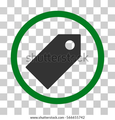 Tag rounded icon. Vector illustration style is flat iconic bicolor symbol inside a circle, green and gray colors, transparent background. Designed for web and software interfaces.