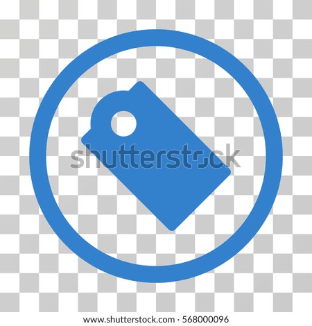Tag rounded icon. Vector illustration style is flat iconic symbol inside a circle, cobalt color, transparent background. Designed for web and software interfaces.