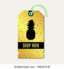 Tag sale, discount. With pinapple gold background. For advertising, business, websites, print