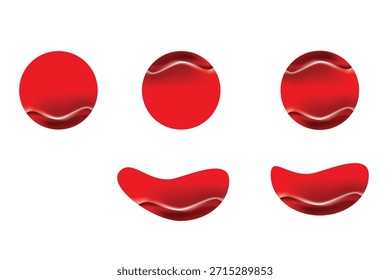 Un conjunto de etiquetas de etiqueta adhesiva de papel adhesivo redondo rojo aislado sobre fondo blanco.