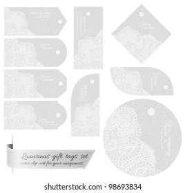 tag set with snow-white lace