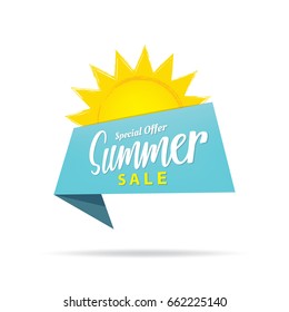 Tag set summer sale blue heading design for banner or poster. Sale and Discounts Concept. Vector illustration.