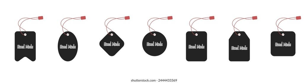 Tag set of vector icons. Handmade vector embroidery. Price list for sale vector. Sticker for shop vector. Label on clothes. Hanging price tag.