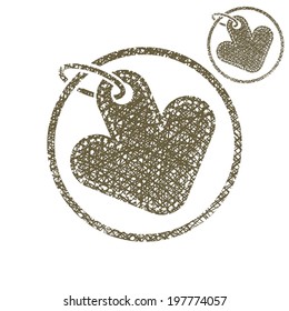 Tag in a shape of arrow retail theme vector simple single color icon isolated on white background with sketch lined hand drawn texture.