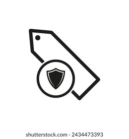Tag with shield icon. Protection security symbol. Safety label vector. Vector illustration. EPS 10.