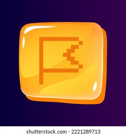 Tag sign glossy ui button with pixelated icon. Marking content. Editable 8bit graphic element on shiny square shape. Isolated vector user interface image for web, mobile. Retro style game design