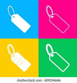 Tag sign illustration. Four styles of icon on four color squares.