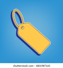 Tag sign illustration. Golden Icon with White Contour at light blue Background. Illustration.