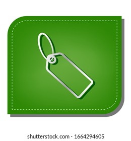 Tag sign illustration. Silver gradient line icon with dark green shadow at ecological patched green leaf. Illustration.
